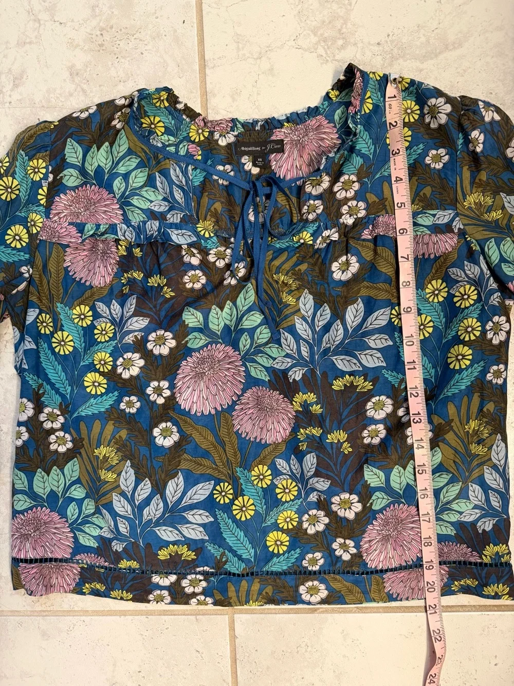J Crew | Abigail Borg Floral Tie-Neck Long Sleeve Semi Sheer Prairie Top| Sz XS